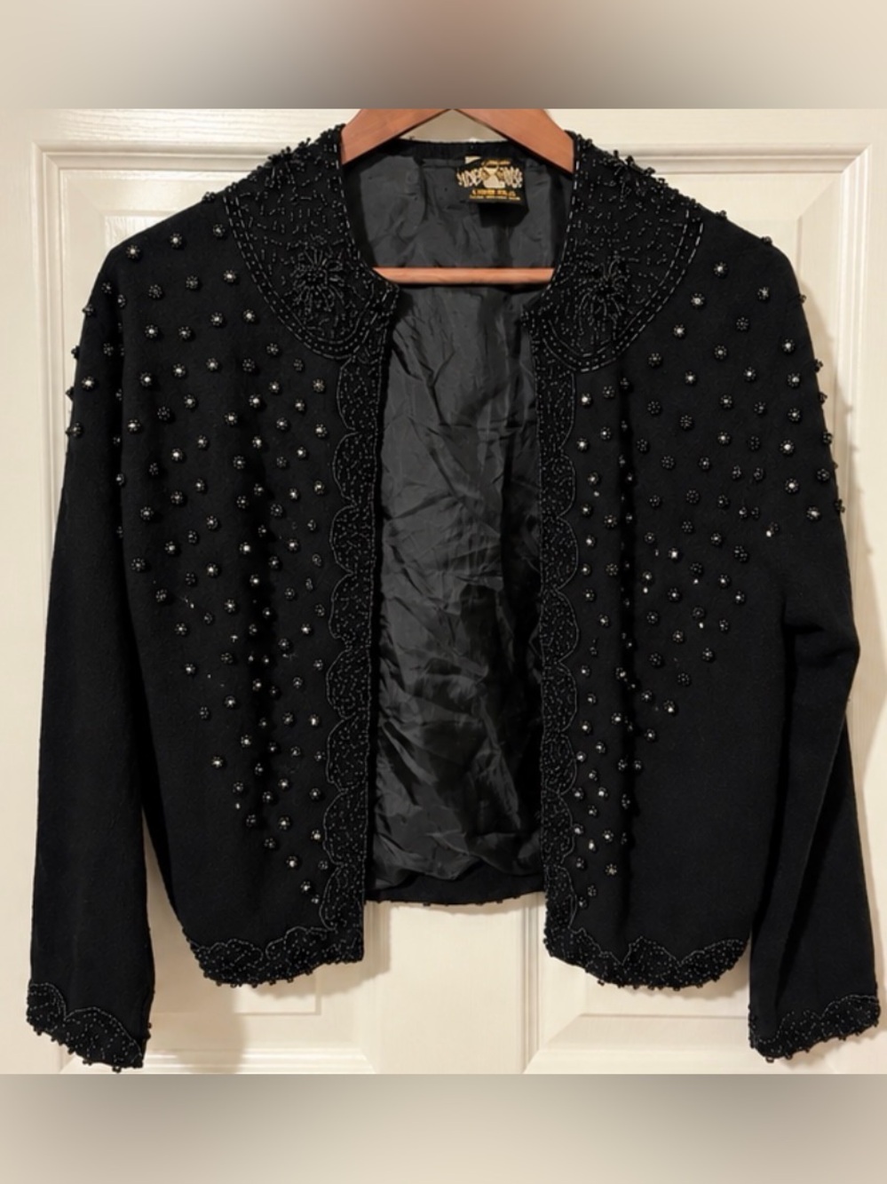 Vintage Silver House Lamb’s Wool Beaded Black Women's Jacket